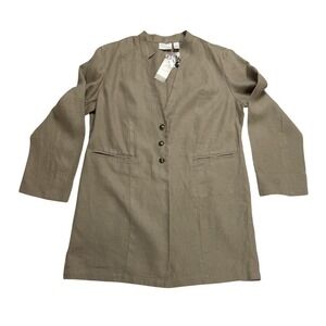 Chicos Jacket Womens 2‎ Brown Linen Long Sleeve Duster Dark Wheat Lace Cuff New